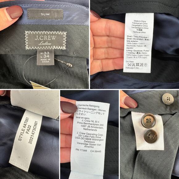 NWT J. Crew Navy Ludlow Slim-fit Suit Pant in Italian Chino AT051 Size 33 x 34 - Picture 16 of 16